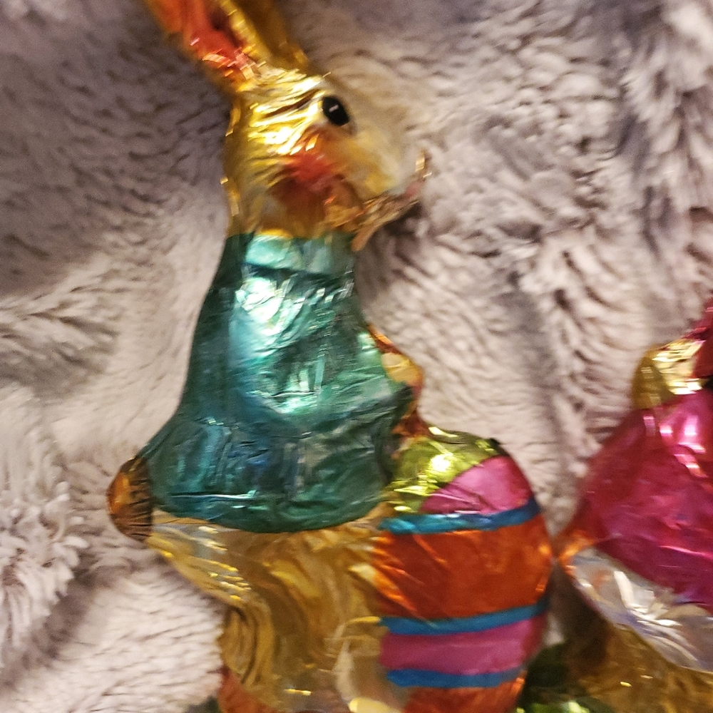 EASTER FAUX FOIL CHOCOLATE BUNNY RABBIT COUPLE FIGURINE GIRL BOY DECOR 7" - Picture 3 of 4